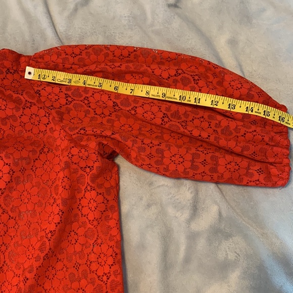 Carefree Fashions vintage Red floral Lace Top XL orange red puff 3/4 sleeve 70’s - Picture 8 of 8